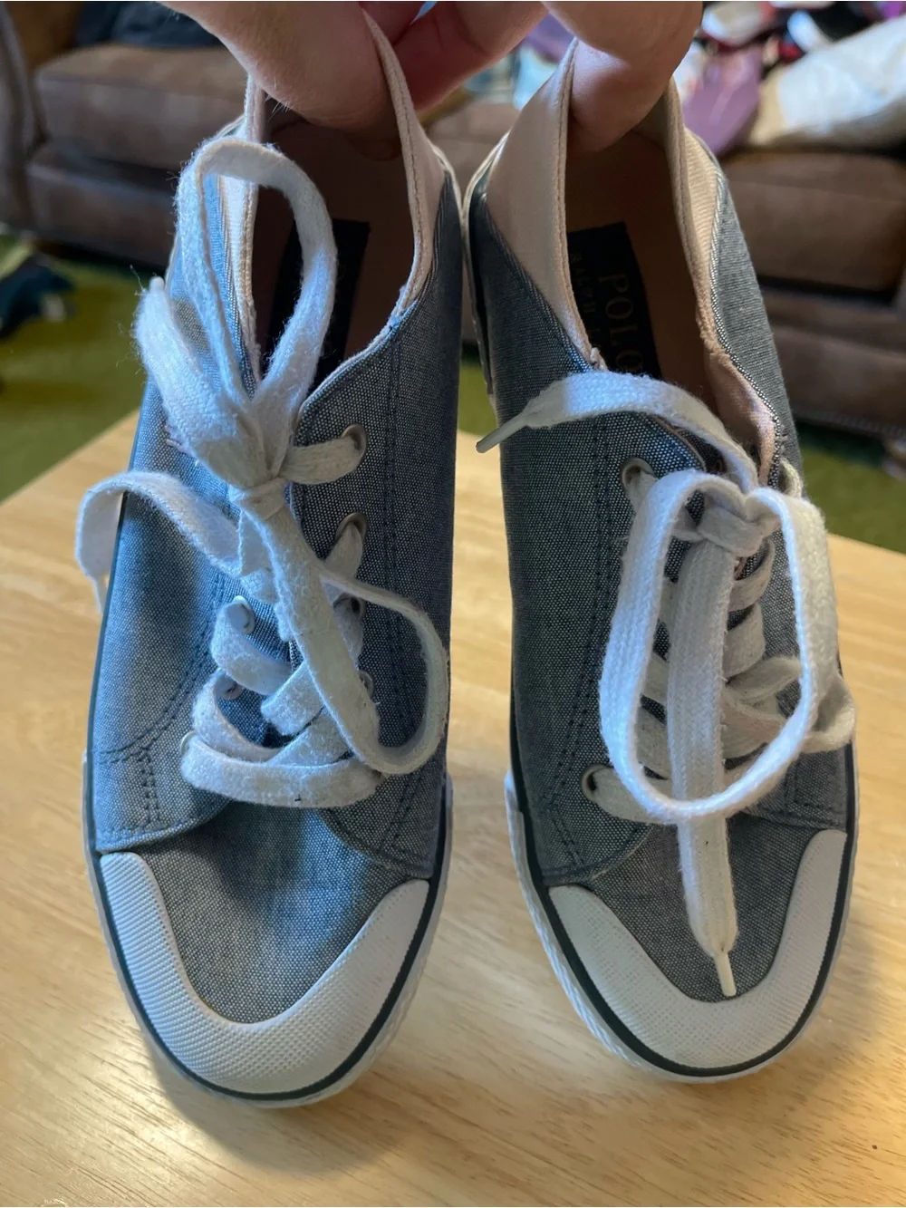 Polo Ralph Lauren Toddler Kid Girls Sneakers Shoes Laces Blue Denim Pink Size 3